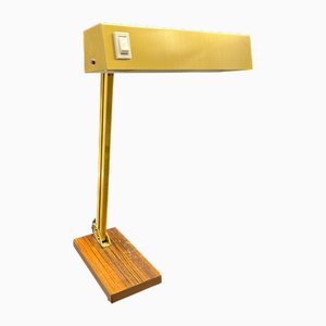 Vintage Messing Banker Lampe mit Gestell aus Holzfurnier von Pfäffle, 1960er