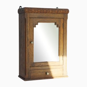 Art Deco Wooden Wall Cabinet with Beveled Mirror