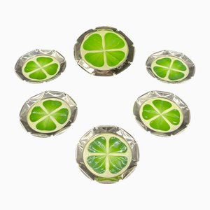Enamelled Champagne Coasters with Cloverleaf Motif, 1910, Set of 6