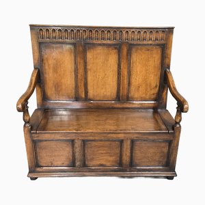 Vintage Eiche getäfelte Mönchsbank, 1920
