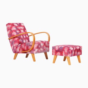 Set of Mid-Century Armchair and Ottman in Thai Silk by Jindrich Halabala, 1950s