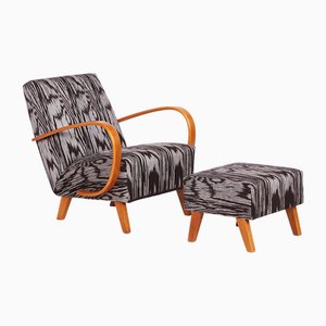 Set of Mid-Century Armchair and Ottoman in Thai Silk by Jindrich Halabala 1950s