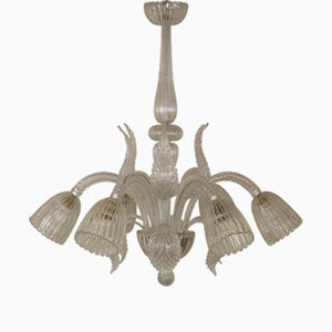 Vintage Art Deco Murano Glass Chandelier attributed to Ercole Barovier for Barovier & Toso, 1920s