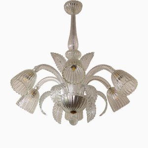 Grand Lustre Art Déco Vintage en Verre Soufflé avec 6 Lumières attribué à Ercole Barovier pour Barovier & Toso, 1920s