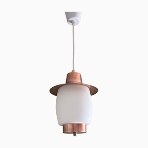 Lampe à Suspension Mid-Century Scandinave en Cuivre et Verre, Suède, 1950s