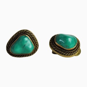 Ear Clips with Genuine Turquoise and Sterling Silver by Erik Poul Fenster, Denmark, 1960s, Set of 2