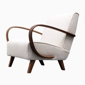 Butaca de madera curvada en marfil Premium Boucle de Jindrich Halabala, años 30