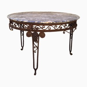 Coffee Table in Wrought Iron and Verde Alpi Marble, 1930s
