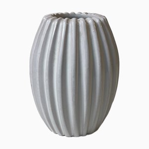 Danish Modern White Fluted Ceramic Vase from Eslau, 1960s