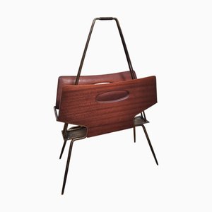 Vintage Rosewood and Brass Magazine Rack, 1950s