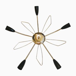 Lampada da soffitto Sputnik vintage in ottone a 5 braccia, anni '50