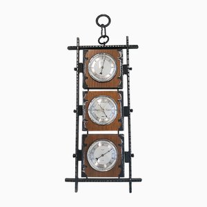 Wetterstation Hygrometer Barometer Thermometer aus Metall & Holz von Sundo, 1970er