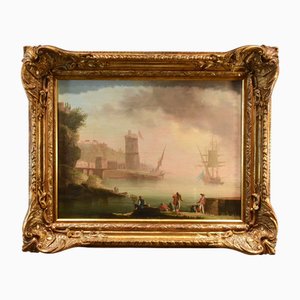Workshop of Charles François Grenier De Lacroix / de Marseille, Coastal View, 18th Century, Oil on Canvas, Framed