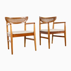 Set of Vintage Teak and Cane Bergere Carver Chairs, Set of 2