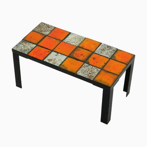 Mid-Century Modern Orange Ceramic Tile Side Table with Iron Frame, 1960s