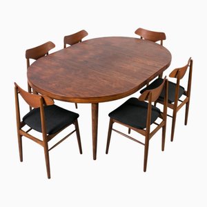 Set da pranzo Mid-Century moderno in teak, Danimarca, anni '60, set di 7
