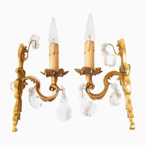 Appliques Murales Vintage en Bronze avec Cristaux, France, 1960s, Set de 2