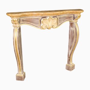 Scenic Italian Painted and Gilded Wooden Fireplace, 1980