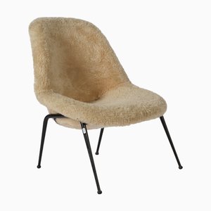 Italian Organic Lounge Chair in Wool with Black Lacquered Metal Legs, 1950s