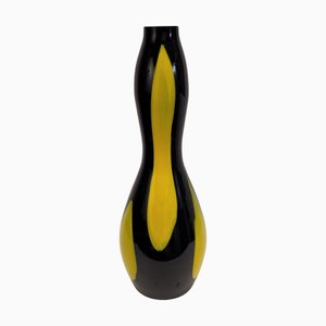 Schwarze & Gelbe Vase aus Mundgeblasenem Glas, 1970er
