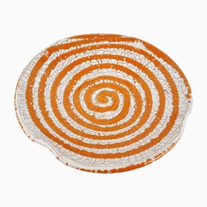Orange Ceramic Decorative Plate with Spiral Motif by Géza Gorka, 1960s