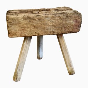 French Rustic Wooden 3-Leg Milking Stool, 1920s