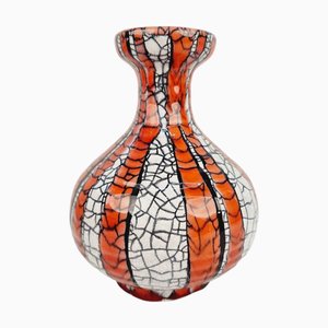 Vase Rayé Orange et Blanc en Céramique par Géza Gorka, 1960s