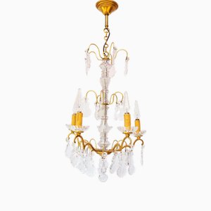Vintage French Chandelier in Brass and Crystals, 1950s