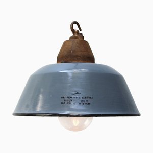Industrielle Vintage Hängelampe aus grauer Emaille, Gusseisen und klarem Glas