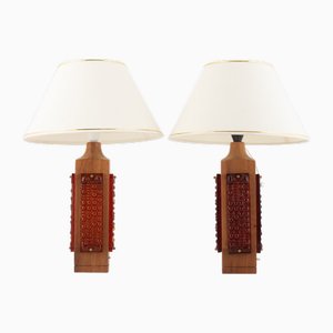 Teak and Cast Glass Table Lamps from Glas & Trä Hovmantorp, Sweden, 1960s, Set of 2