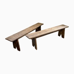 Vintage Farmhouse Benches in Oak, 1950s, Set of 2