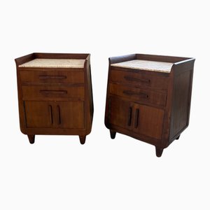 Vintage Art Deco Nachttische aus Eiche mit Marmorplatte, 1940er, 2er Set