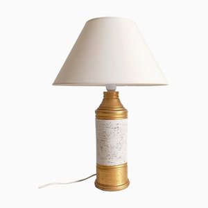 Tischlampe aus Keramik in Gold & Creme von Aldo Londi für Bitossi, Italien, 1970er