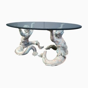 Mesa de centro Putti Mermen vintage de bronce, años 60
