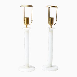 Lampes de Bureau en Albâtre dans le style de Jean Michel Frank, France, 1960s, Set de 2