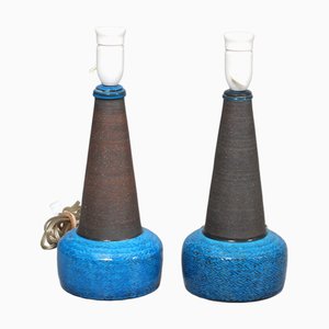 Blau Glasierte Tischlampen aus Keramik von Nils Kähler für Kähler, Denmark, 1960er, 2er Set