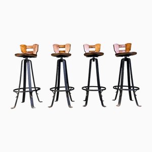 Vintage Wrought Iron Bar Stools, 1970s, Set of 4