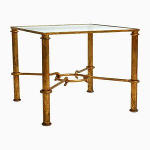 Hollywood Regency Side Table in Gilded Metal and Glass, Italy