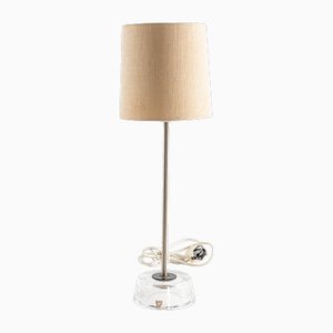 Light Glass and Metal Table Lamp by Carl Fagerlund for Orrefors, Sweden, 1960s