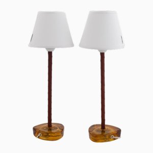 Table Lamps in Brass and Amber Glass from Nybro Armaturfabrik, Sweden, 1960s, Set of 2