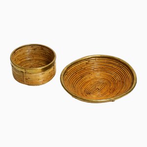 Moderne italienische Mid-Century Bambus Schalen mit Messingrand, 1960er, 2er Set