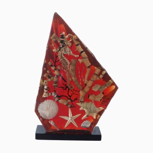 Fermacarte Mid-Century in resina con inclusioni marine, Francia, anni '60