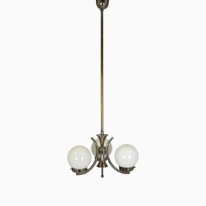 Lámpara colgante Bauhaus checa vintage alta con esferas de vidrio opalino, años 40