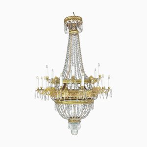 Grand Lustre Empire à 18 Lampes en Cristal et Laiton Doré, 18ème Siècle