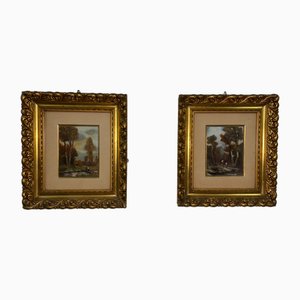 Vintage Glass Paintings, 1920, Set of 2