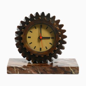 Horloge de Table Vintage en Fer Forgé et Socle en Marbre, 1970s