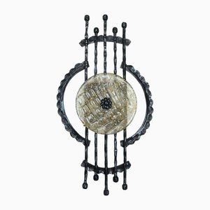 Mid-Century Modern Brutalist Style Wall Lamp in Wrought Iron and Glass, 1960s