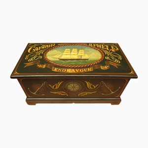 Hand-Painted Nautical Pine Trunk, 1980s