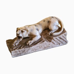French Art Deco Alabaster Sculpture of Creeping Tiger, 1920s