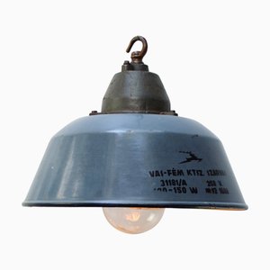 Lampada a sospensione vintage industriale in smalto grigio, ghisa e vetro trasparente